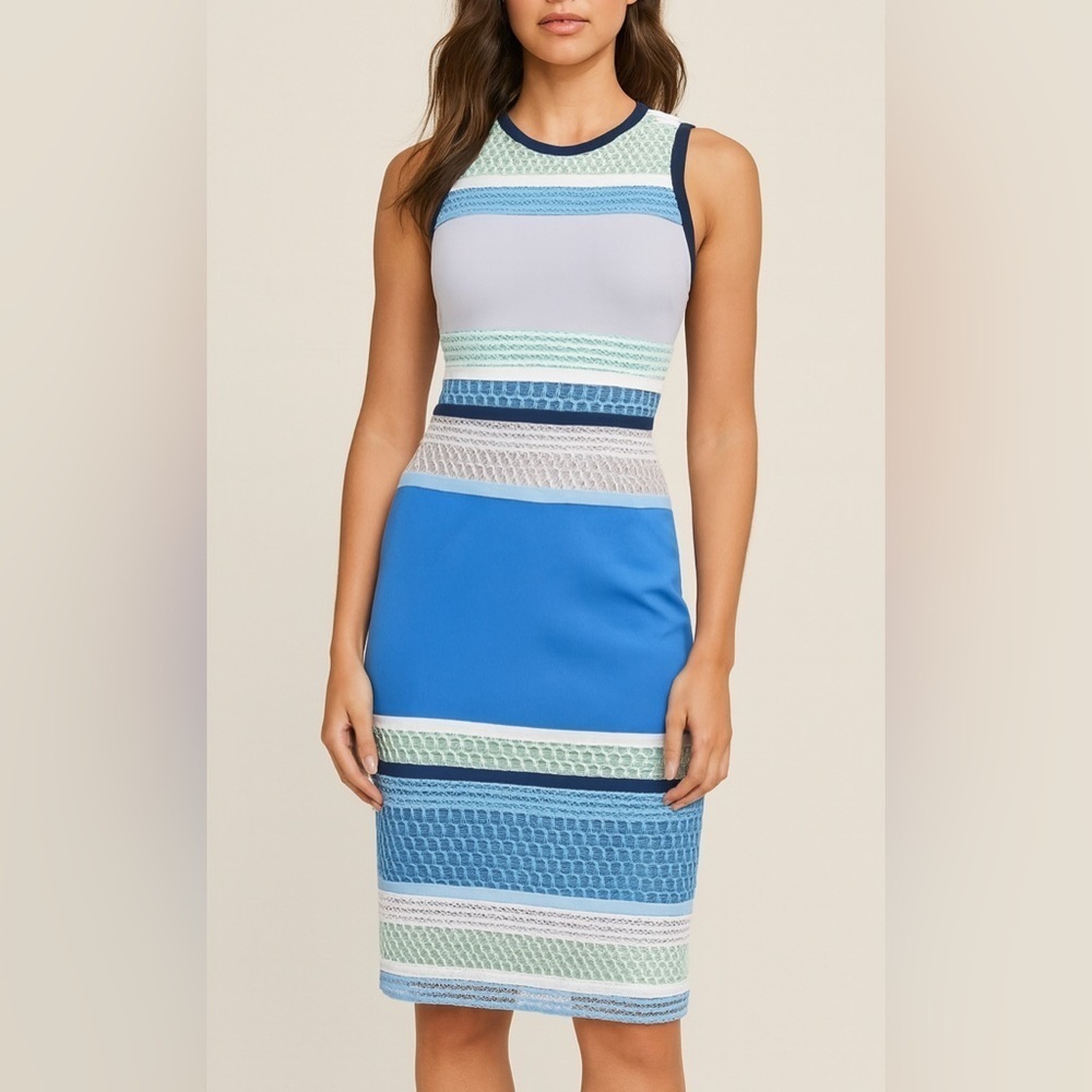 Jonathan Simkhai Blue Lace and Neoprene Sheath Dress Small